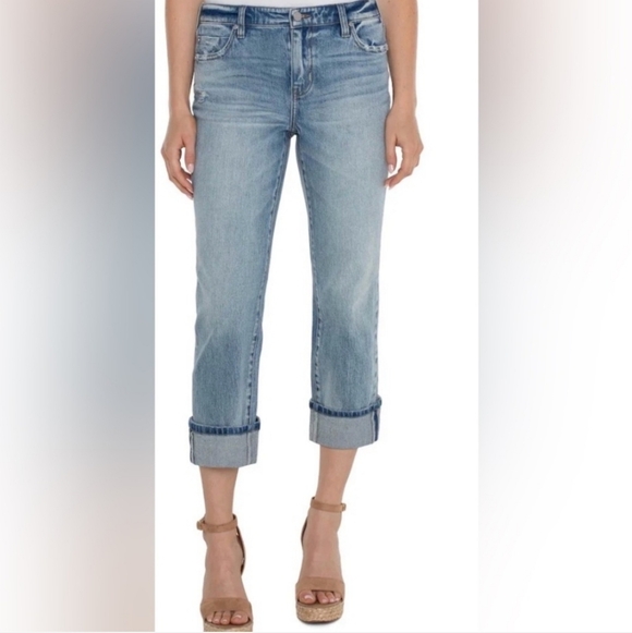 Liverpool Denim - NWT Liverpool Marley Girlfriend Cuffed Low-Rise Distressed Jeans